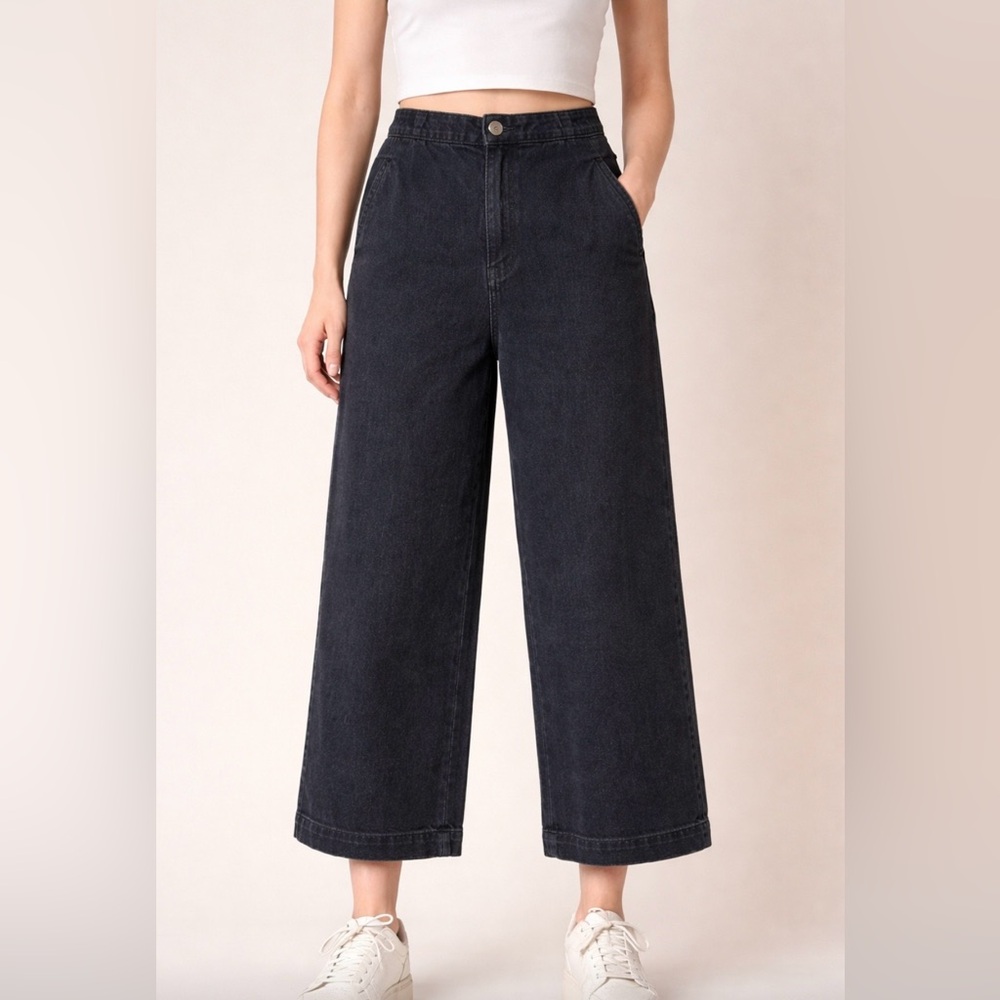 NWT Hunter & Brown Wide Leg Cropped Black Jeans Size L